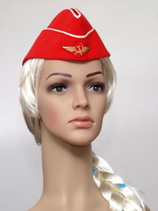 Authentic Red Garrison Cap Of The Stewardess Aeroflot Russian Airlines‎,  Pilotka
