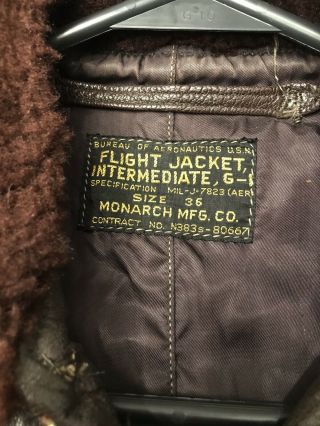 Monarch G - 1 WW2 Navy Leather Flight Jacket Size 36 2