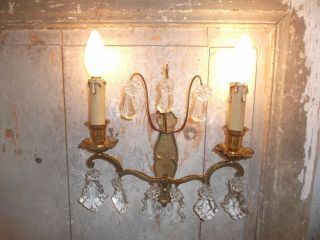 French Bronze Single Wall Light Sconce Pretty Crystal Antique