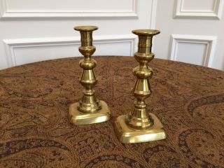 Pair Antique Victorian 8 " English Brass Candlesticks With Pushers