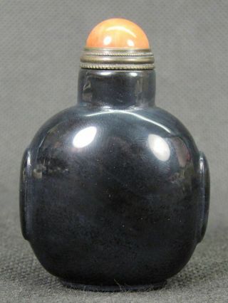 Chinese Handwork Carved Natural Black Agate Snuff Bottle