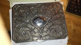Vintage Embossed Cast Metal Silver Plated Jewelry Box Divided Liner Organizer.