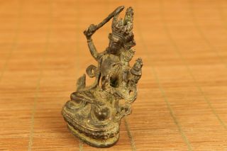 old bronze Green Tara buddha figure statue netsuke hand piece table decoration 4