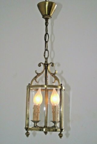 Antique French Brass Round Glass Decorative Hall Lantern 2 Candle Lights 1251