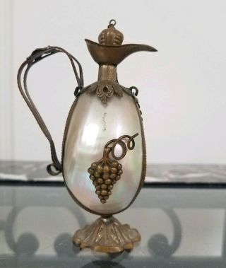 Antique Small Palais Royal Shell French Tour Mop Perfume Scent Bottle W Stopper