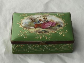 Antique Carl Thieme Dresden Porcelain Ormolu Box Handpaint Sevres Style Romance