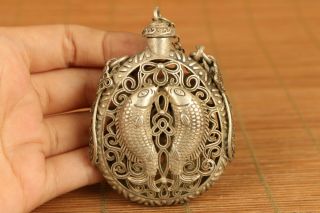 Chinese Old Tibet Copper Hand Carving Fish Snuff Bottle Pendant Netsuke