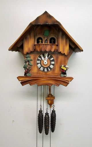 Large Vintage Antique Musical Cuckoo Clock With Dancers Runs Strong