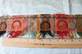 Antique Wool Kashmir Paisley Shawl Border Fabric C1860 L - 45 " X W - 3 "