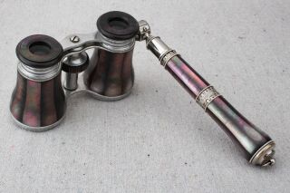 Antique Lemaire Paris Purple Grey Mother Of Pearl Shell Opera Glasses Binoculars