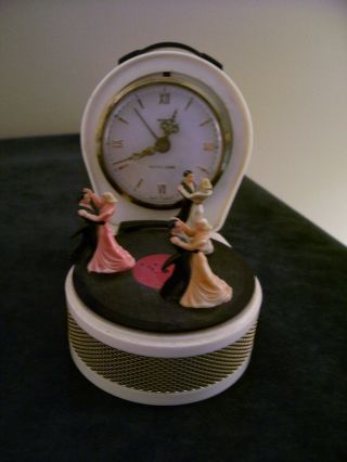 Vintage Florn German Musical Alarm Clock Animated Turntable Waltzing Dancers