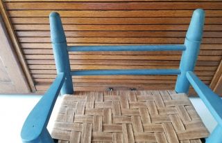 Vintage Primitive Old Blue Wicker Wood Bench Armchair Doll Bear Furniture 3