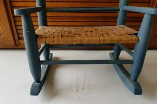 Vintage Primitive Old Blue Wicker Wood Bench Armchair Doll Bear Furniture 4