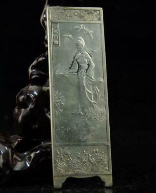 Chinese Old Copper Plating Silver Hand - Carved Wang Zhaojun Sign A02
