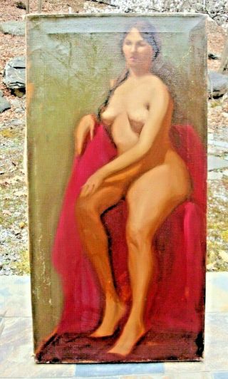Vintage 1920s 30s 40s Oil On Canvas Painting - Nude Lady Exquisite
