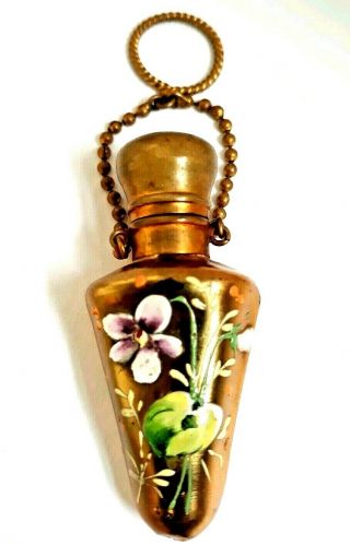 Antique Moser Hand Blow Glass Gold Cone Shaped Perfume Scent Bottle Chatelaine.