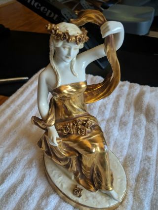 Antique Dresden Volkstedt Gold Dress Greek Lady Goddess Porcelain Figurine Nr