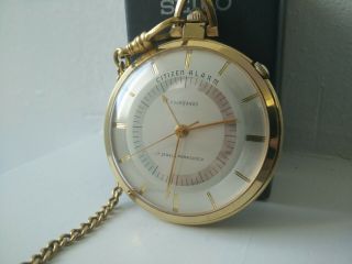 Rare Vintage Citizen Four Hands Alarm Pocket Watch 1960 ' with Pouch 2