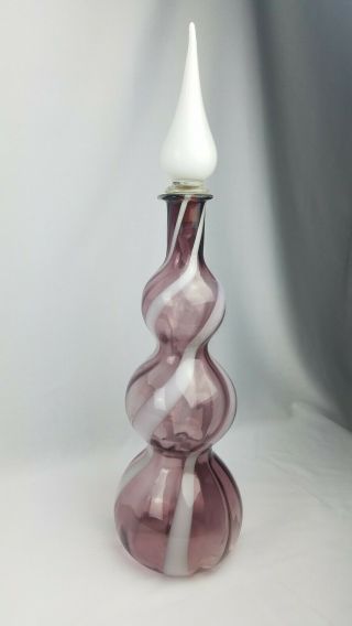 Antique Hand Blown Glass Decanter W Stopper 22 " Tall Swirl