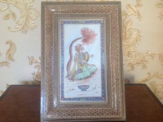 Persian Vintage Khatami Chirazi Signed Picture Of Musician In An Inlaid Frame