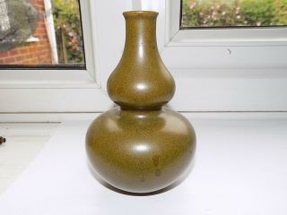Chinese Green & Brown Speckled Glaze Double Gourd Vase 13 Cm Tall