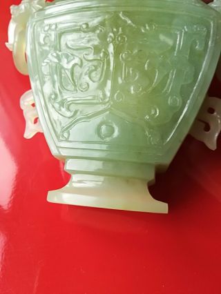 Antique / vintage Chinese hand carved jade vase 7