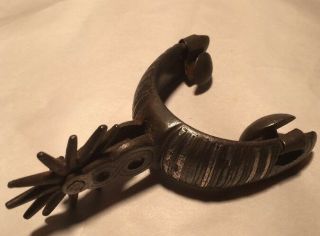 Antique Horse Spurs Wrought Iron Blacksmith Steel Inlaid Silver