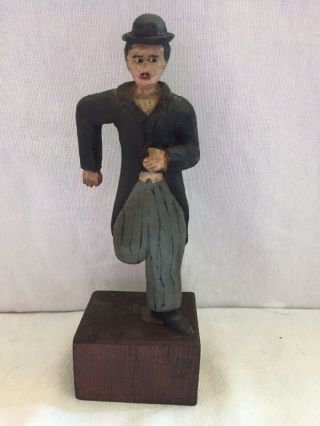 Antique Wooden “charlie Chaplin” Figure 7” Hand Carved And Painted Rare