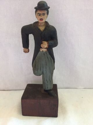Antique Wooden “Charlie Chaplin” Figure 7” Hand Carved And Painted RARE 2