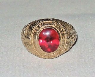 Antique 1943 10k Gold Antique United States Navy Red Gemstone Ring Size 9.  5