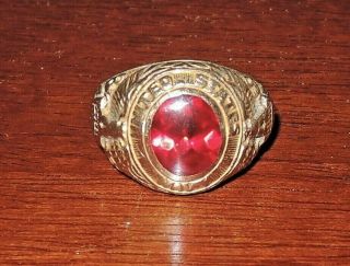 Antique 1943 10k Gold Antique United States Navy Red Gemstone Ring Size 9.  5 2