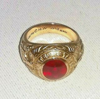 Antique 1943 10k Gold Antique United States Navy Red Gemstone Ring Size 9.  5 3