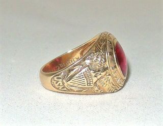 Antique 1943 10k Gold Antique United States Navy Red Gemstone Ring Size 9.  5 4