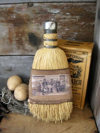 Antique Whisk Broom W Feedsack Sleeve Old Photo Print Homestead