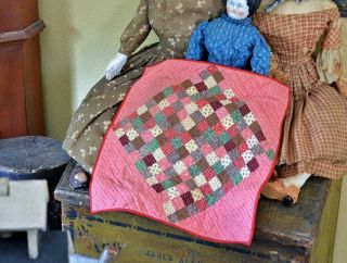 Antique Hand Stitched Postage Stamp Doll Quilt Aafa
