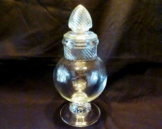 Vintage 11 " Columbia Swirl Apothecary Jar Clear Glass Pharmacy Drug Store Bottle