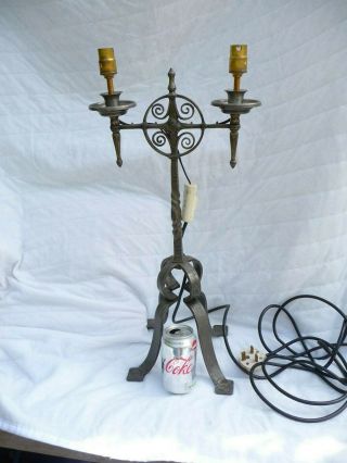 Vintage French Large Iron Gothic Twin Light Table/floor Lamp Lighting Project