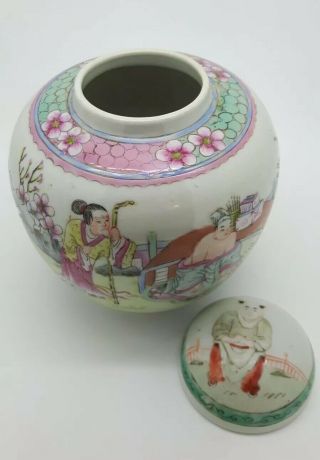 Antique Chinese Porcelain Famille Rose Ginger Jar & Cover 6” 16cm Signed 7