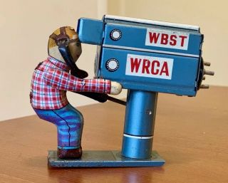 Rare Vintage Tin Toy Nar Television Line Mar Camera Man Bus Wbst - Wrca