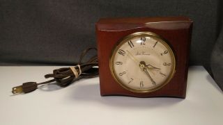 Vintage Mid Century Modern Seth Thomas Mahogany Wood Electric Alarm Clock
