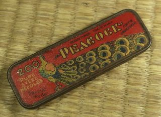 Gramophone Needle Tin With About 50 Needles / " Peacock " / Japanese / Antique