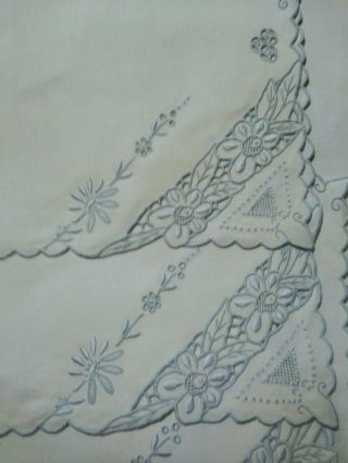 Vintage Madeira Cutwork & Light Blue Embroidery White Linen Napkins - Set of 7 4