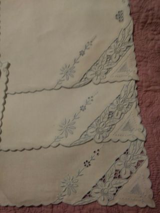 Vintage Madeira Cutwork & Light Blue Embroidery White Linen Napkins - Set of 7 6