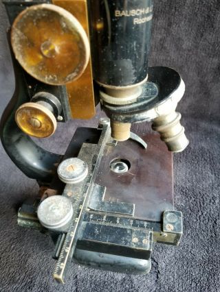 Antique Bausch & Lomb Monocular Microscope with Mechanical Stage,  Case & Slides 2