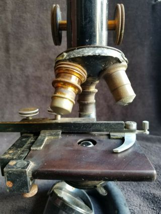 Antique Bausch & Lomb Monocular Microscope with Mechanical Stage,  Case & Slides 6