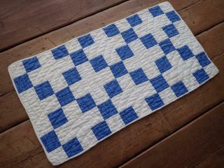Antique Farmhouse Blue & White Nine Patch Table Quilt RUNNER 23x12 2