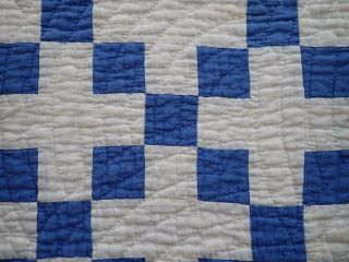 Antique Farmhouse Blue & White Nine Patch Table Quilt RUNNER 23x12 3