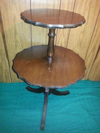 Vintage 2 Tier Wood End Side Server Table Plant Stand 19 " Dia 29 " Tall