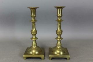 Great 18th C Brass Candlesticks With Peg Feet Continental C1760 - 1820