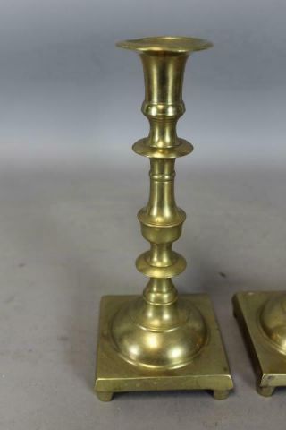 GREAT 18TH C BRASS CANDLESTICKS WITH PEG FEET CONTINENTAL C1760 - 1820 2